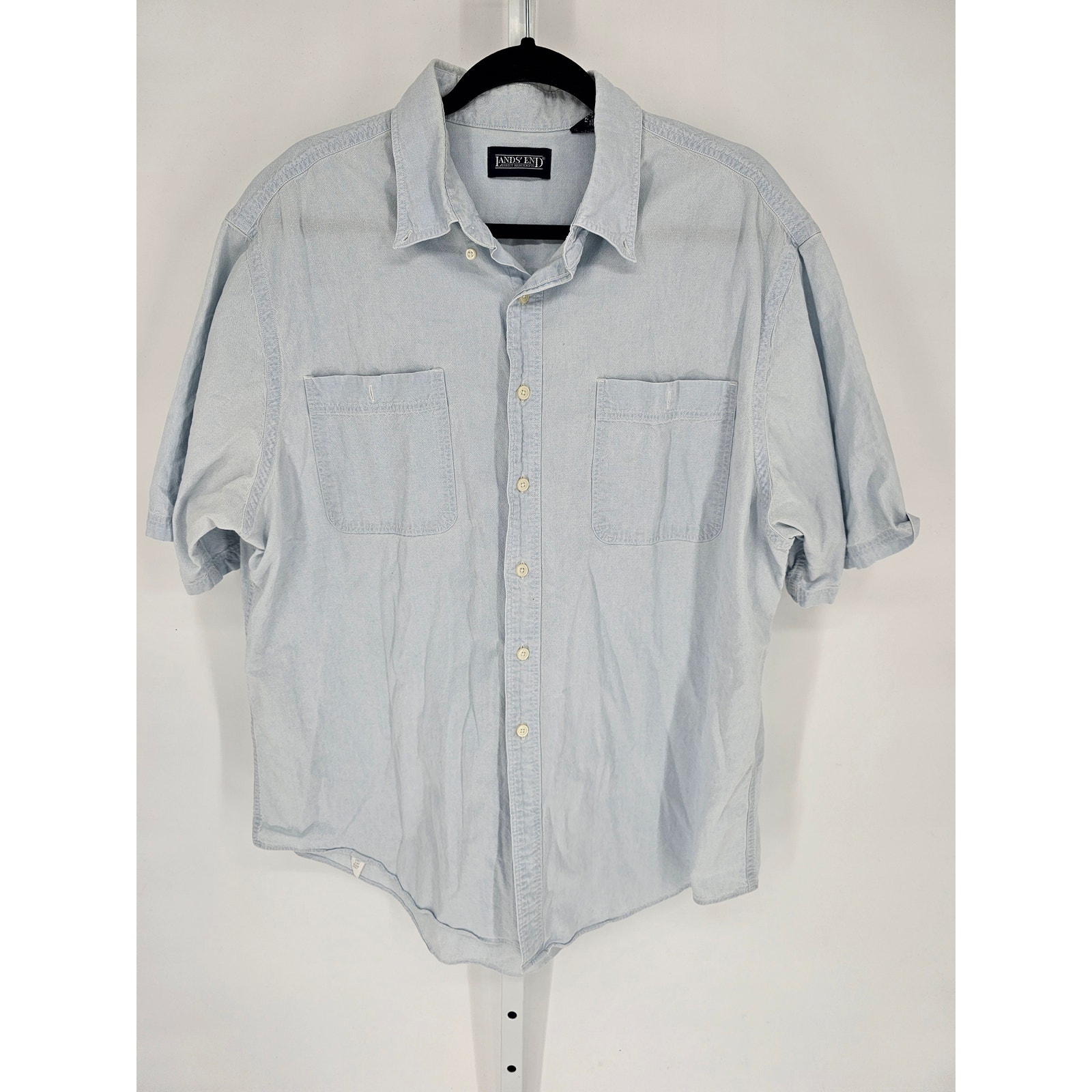 Lands' End Men's Light Blue Cotton Short Sleeve Button-Up Shirt Size Xl